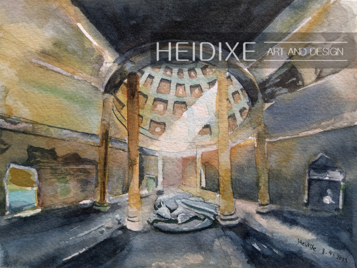 A dragon sleeping in an ancient ruin with rays of light beaming in from the outside
